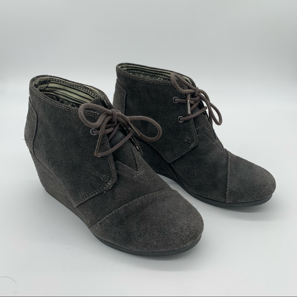TOMS GRAY SUEDE TIE‎ DESERT WEDGE BOOTS BOOTIE